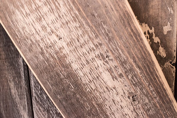 Closeup of the rustic wooden finish.