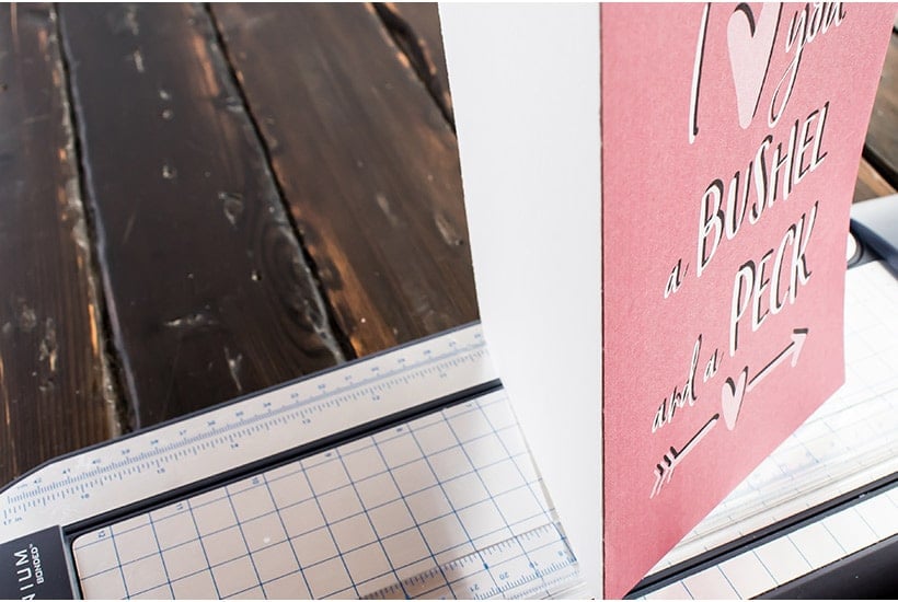 Homemade Valentine's day card scored with a manual cutter.