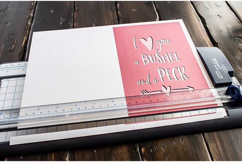 Valentine's day cards trimmed with a manual cutter.
