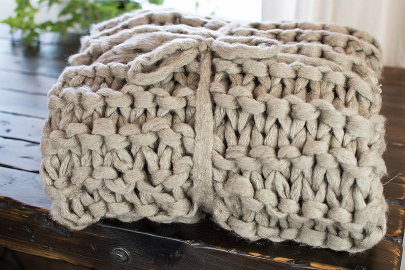 Knitted Chunky Yarn Blanket Folded
