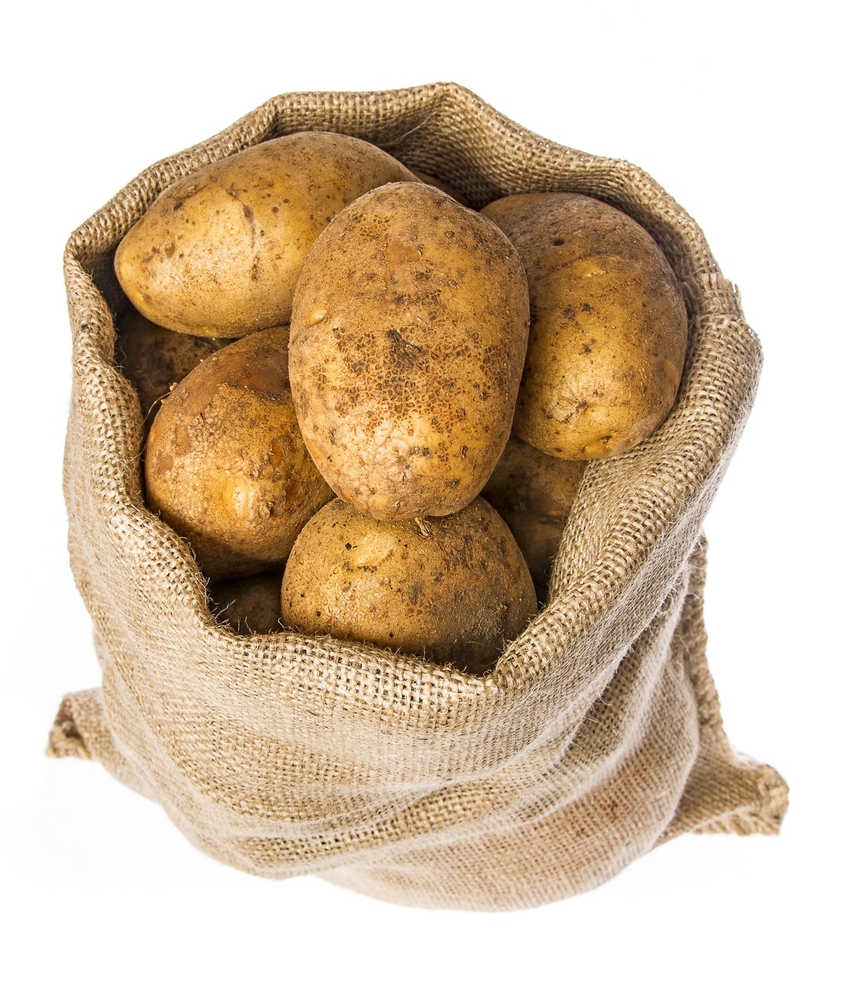Potatoes in a burlap sack.
