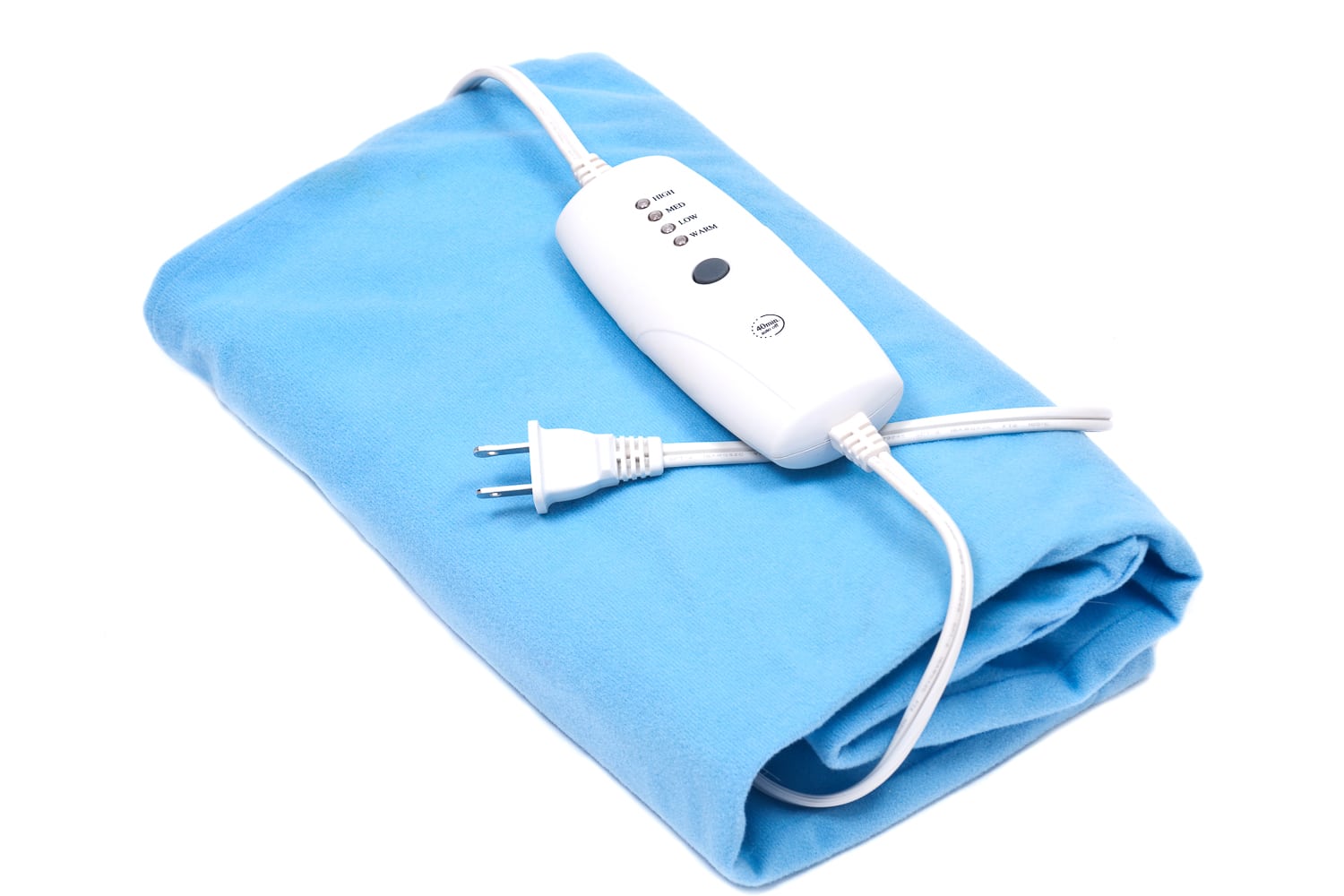A sky blue heating pad to keep warm through winter. 