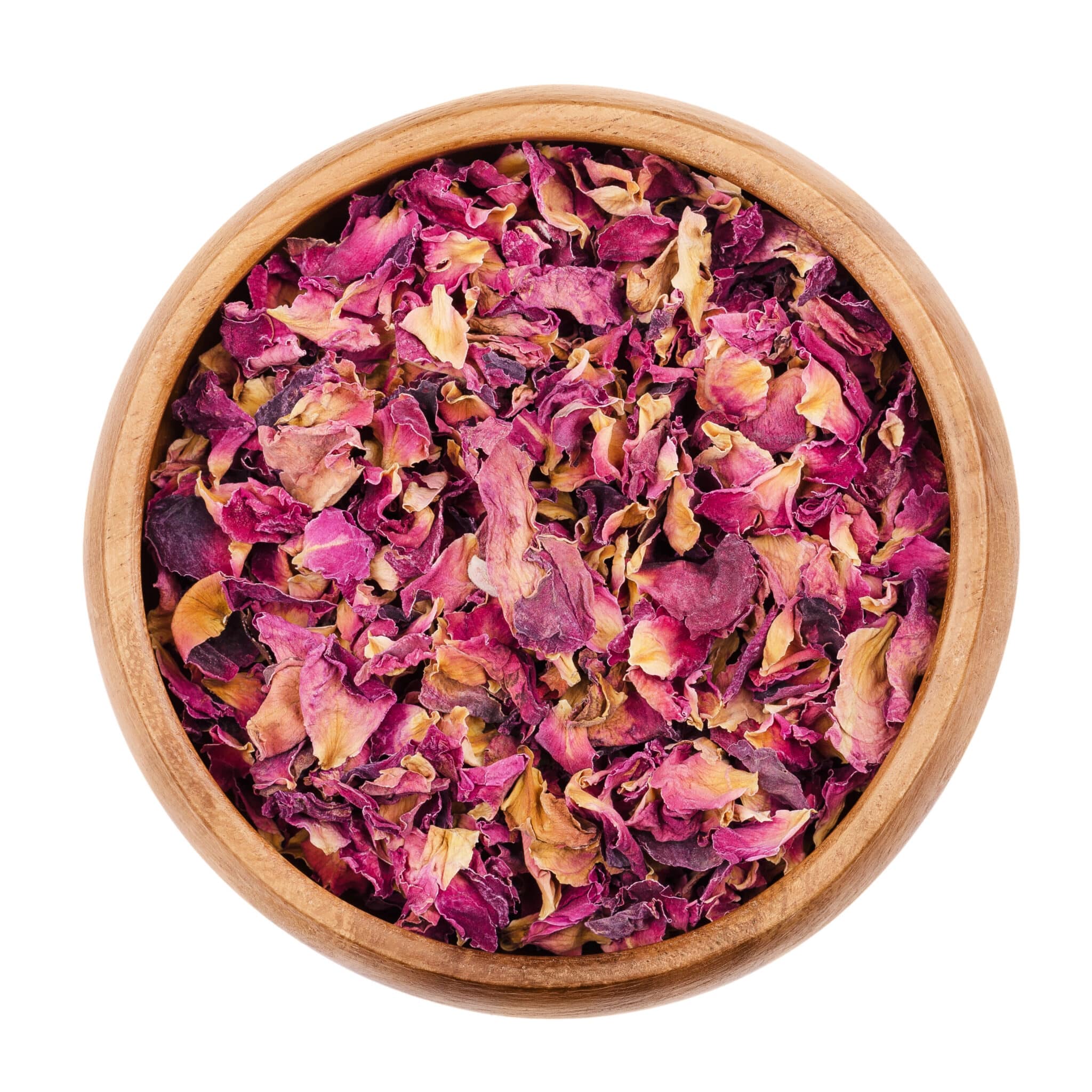 A bowl of dried rose petals ready for use.